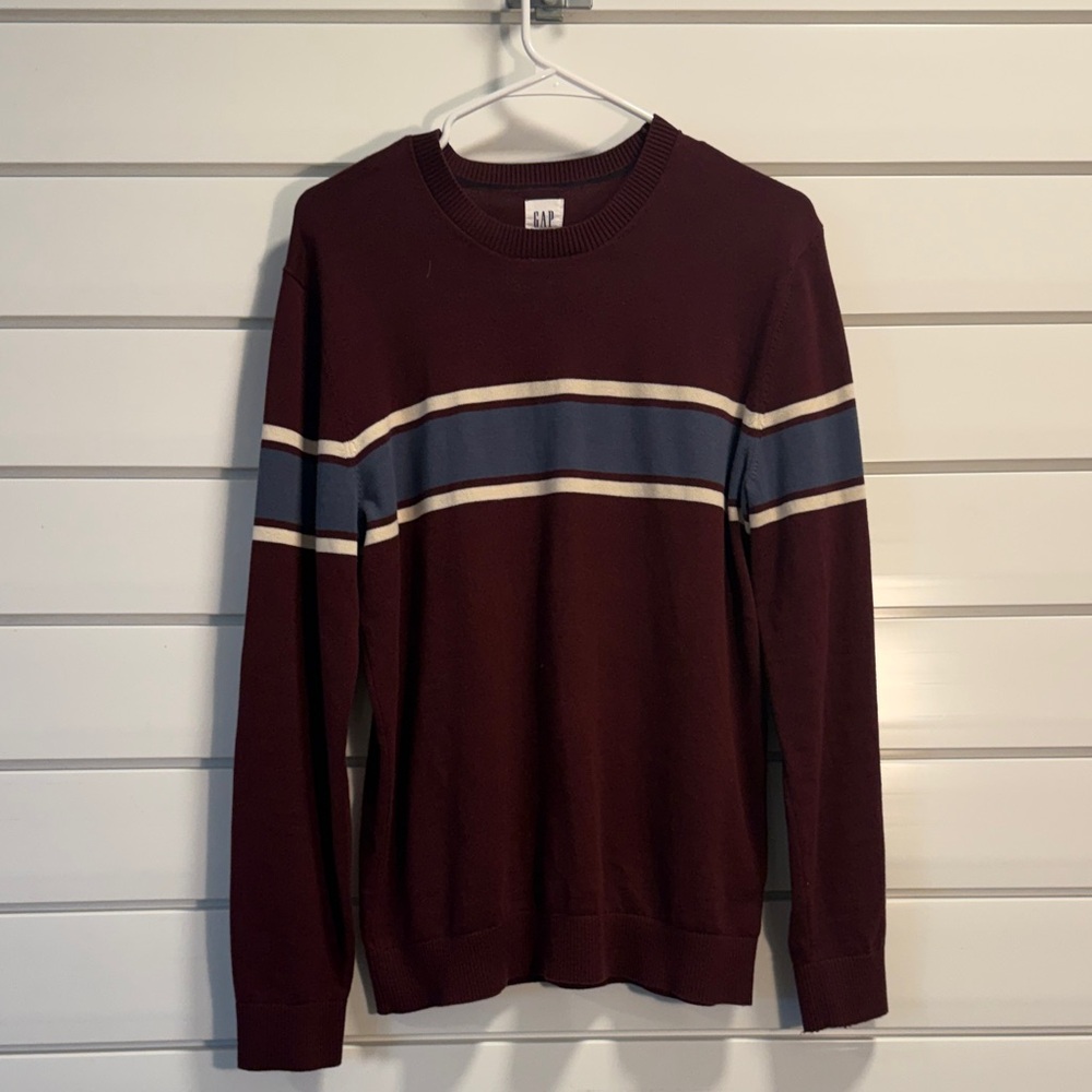 GAP Men's Maroon Sweater with Navy Stripe